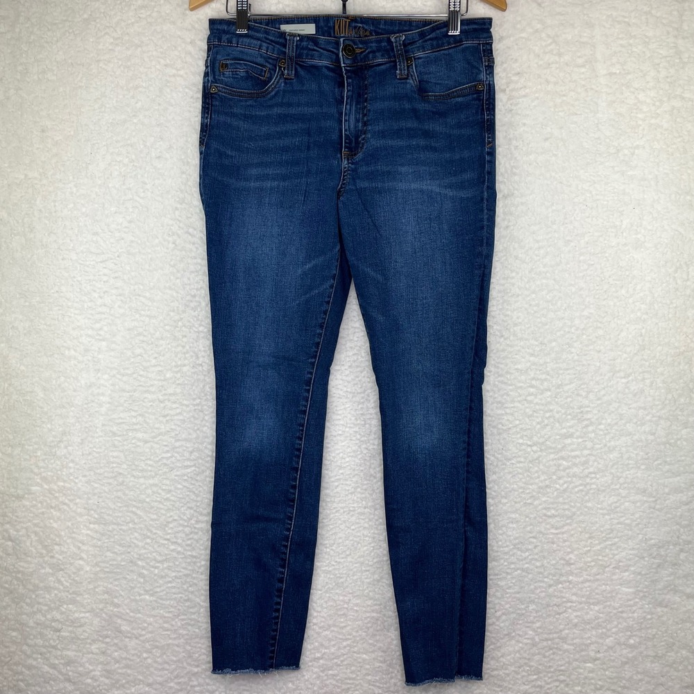 Kut from the Kloth VIV‎ Toothpick Skinny Blue Jeans Raw Hem Dark Wash Size 10